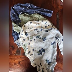 4 Long Sleeve Floral and Polka-dot Onesies Bundle